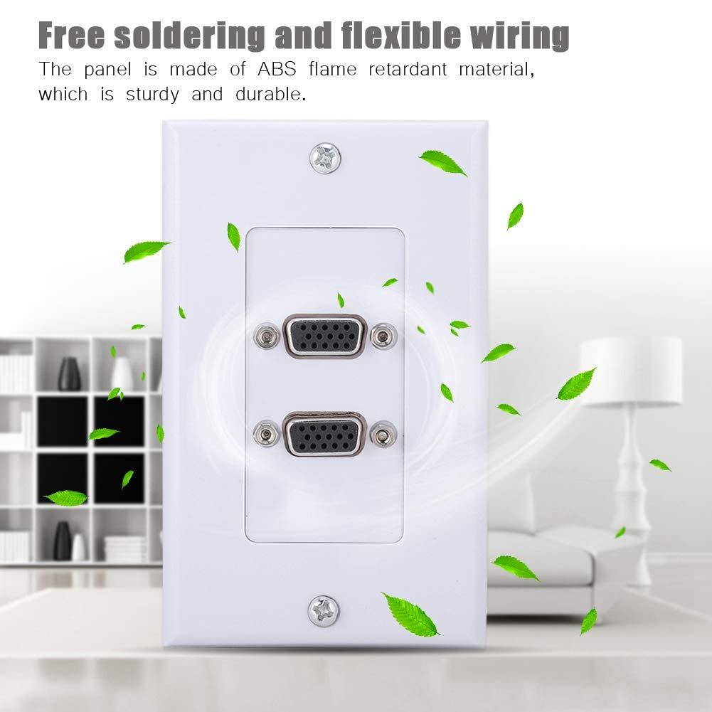 Wendry VGA Wall Plates Socket, 2-Port Multimedia Wall Plates Socket Panel, VGA Socket Wall Mount Panel Adapter Wall Socket Applicable for Engineering Wiring