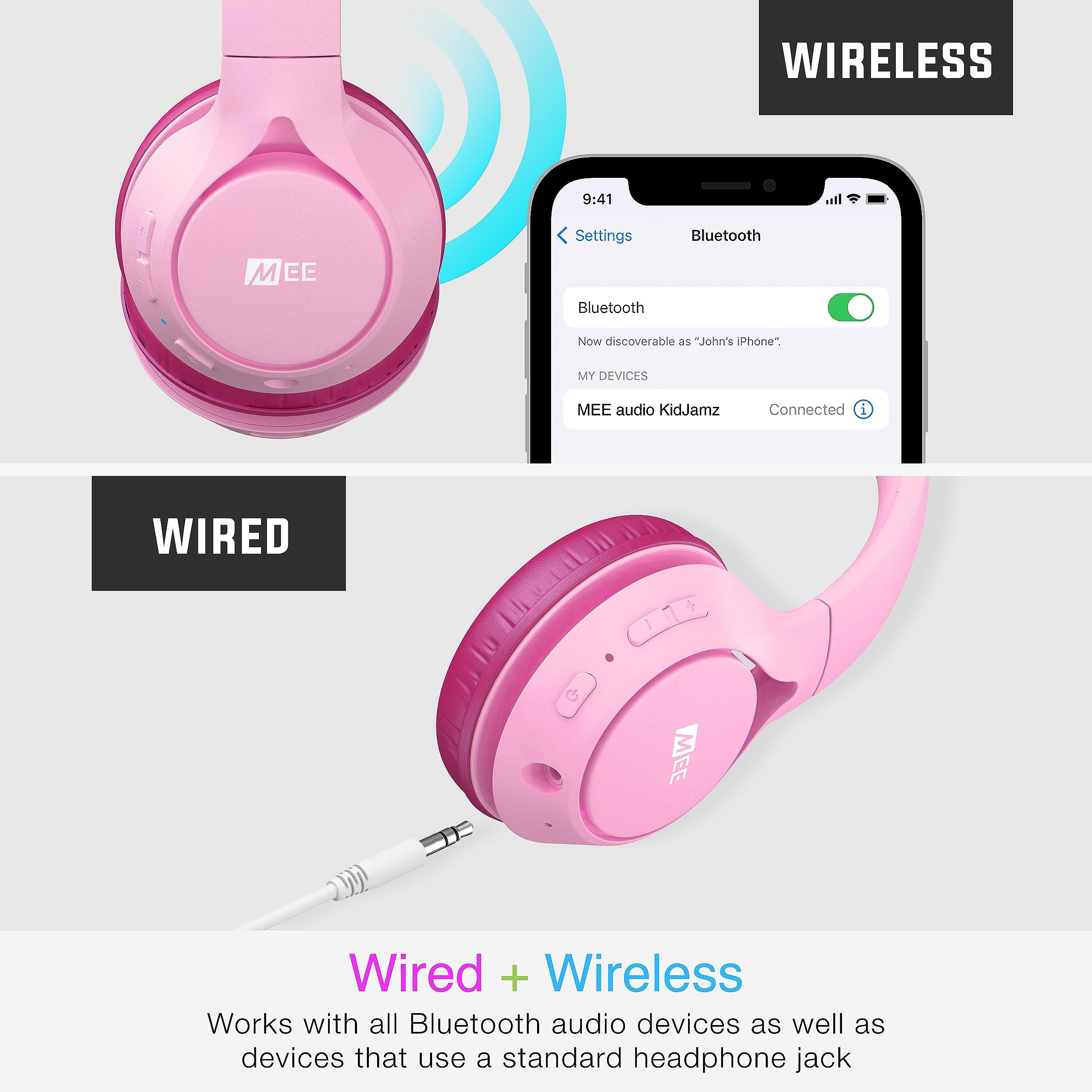 MEE audio MEE audio KidJamz KJ45BT Children's Safe Listening Bluetooth Wireless Headphones with Volume Limiter & Microphone, Adjustable On-Ear Kids Headset for Online Learning/School/Travel/Tablet, Pink/Magenta