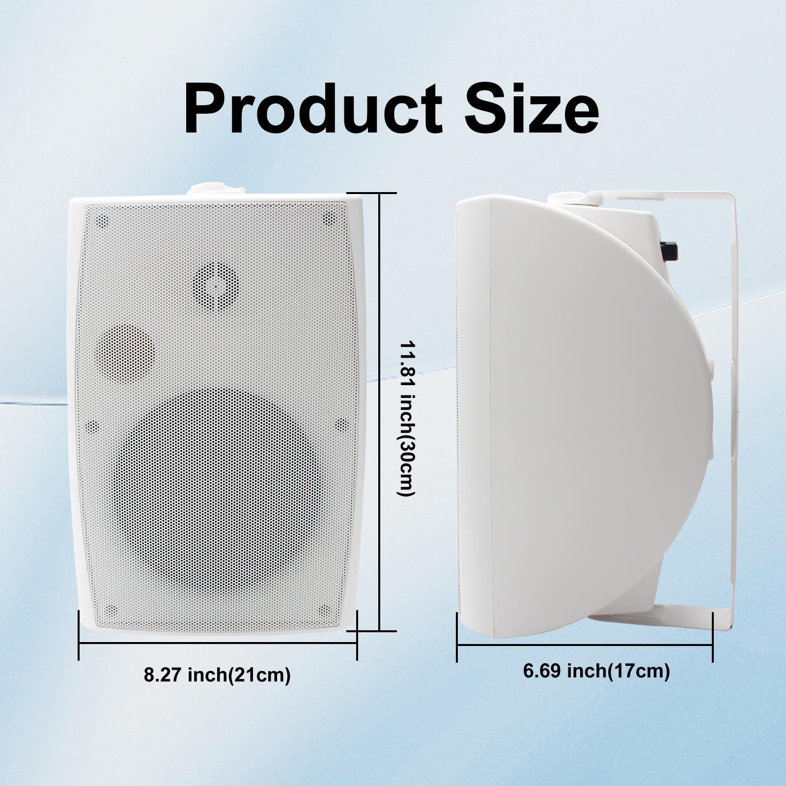 Herdio Herdio 6.5 Inch 800W Outdoor Bluetooth Speakers Wired Waterproof with Multifunctional Amplifier, Wall Mount Speakers for Patio Home Poolside Deck Backyard(4 Speakers,White)