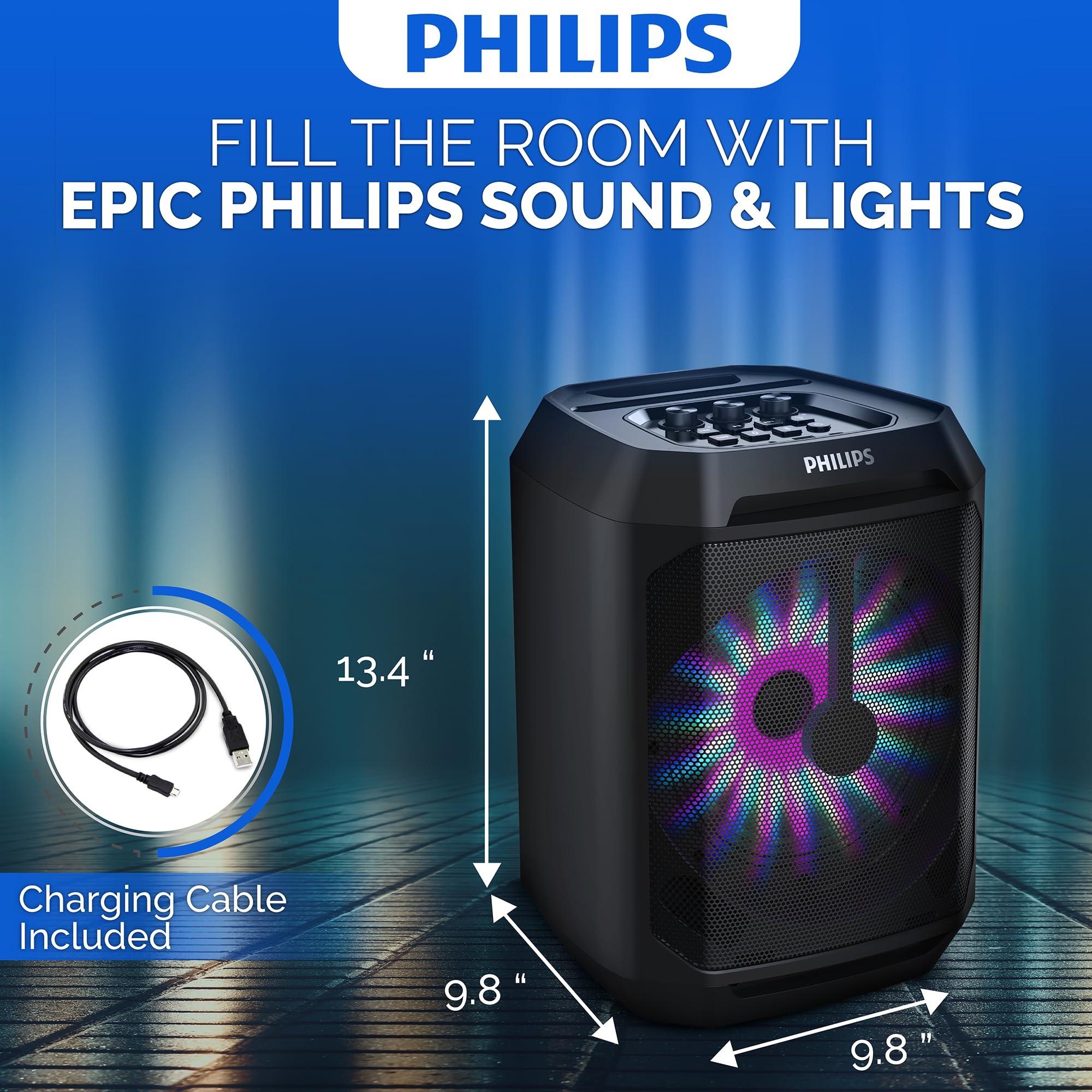 PHILIPS Philips Party Speakers Bluetooth Wireless, Portable Bluetooth Party Speaker with Bass Boost, Lights, Mic Input Karaoke Speaker for Home, Outdoors, & More
