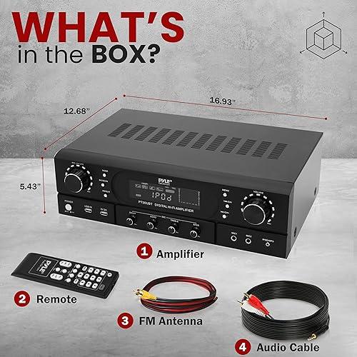 Pyle Pyle Bluetooth Home Theater Receiver Amplifier - 180W Peak Power Amp w/Treble, Bass, Echo Control, MP3/USB/FM, Dual Channel Audio Stereo System for Home Streaming Entertainment, Karaoke, Professional