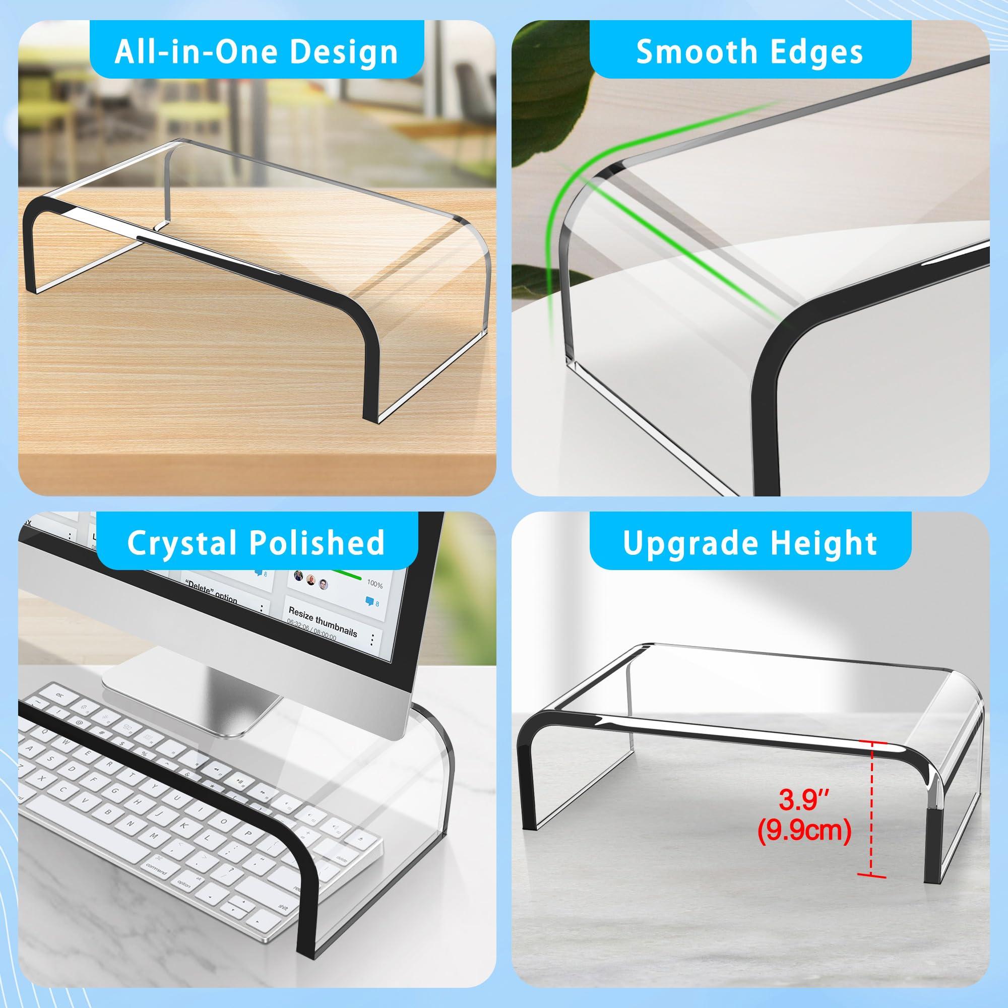AboveTEK AboveTEK Acrylic Monitor Stand, Premium Large Monitor Riser, Crystal Clear Acrylic Computer Stand Laptop Desk Stand for Home Office Printer TV Screen Keyboard Storage