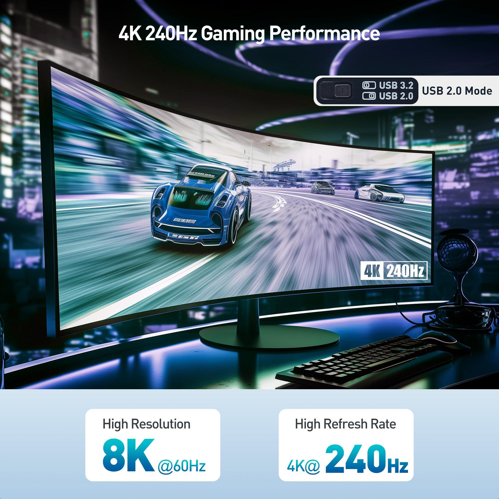 Cable Matters Cable Matters 8-in-1 USB C Hub DisplayPort 1.4, USB C Dock 8K@60Hz / 4K@240Hz DisplayPort, Gigabit Ethernet, USB 3.2 Port & VESA Certified DisplayPort 2.1 Cable 2m/6.6ft, Support 40Gbps DP40 in Black