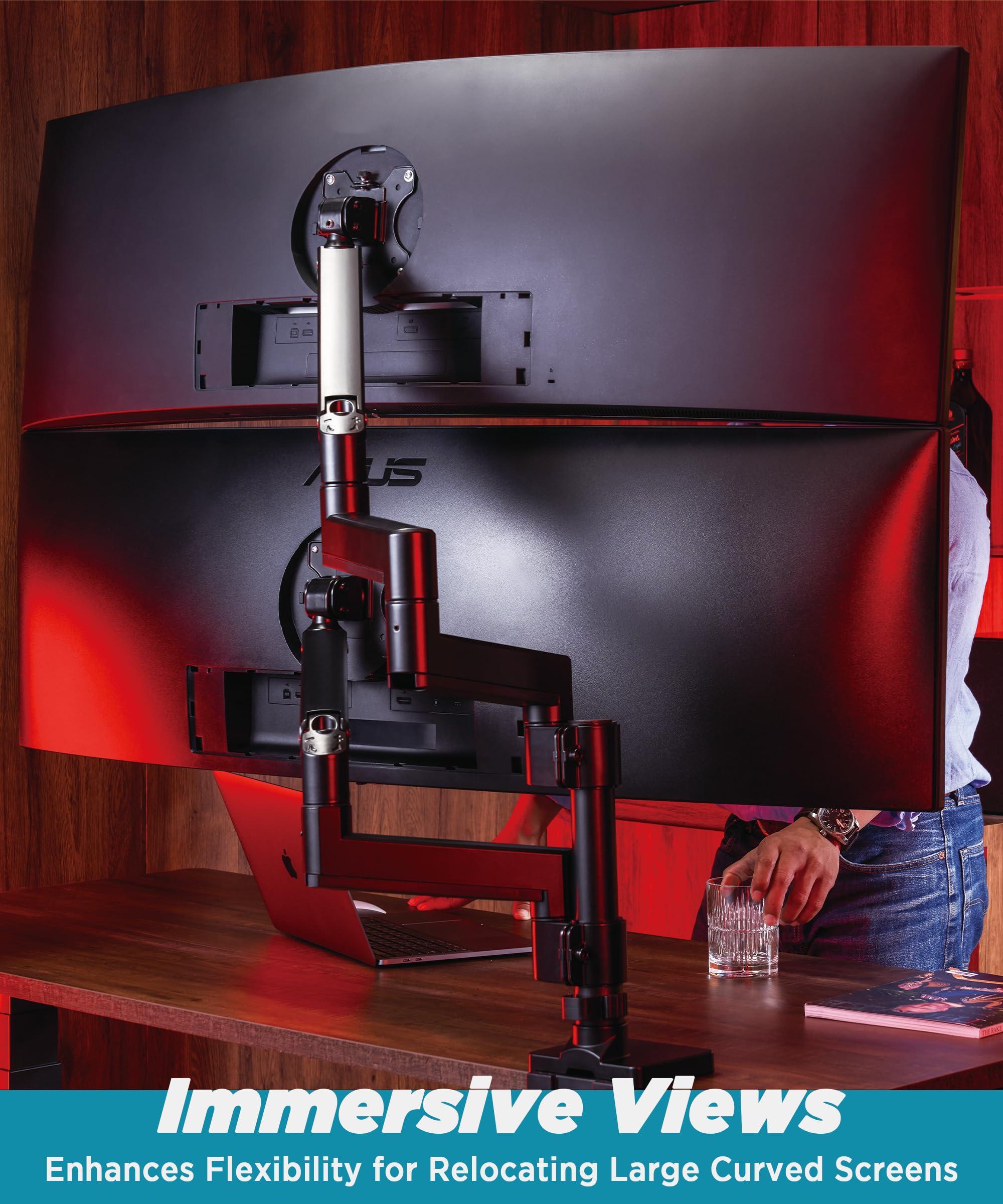 ULTRARM ULTRARM Heavy Duty Monitor Arm for Ultrawide Monitors up to 57" and 44 lbs, Single Desk Stand, Pneumatic Height Adjustable, Modular Extension Arms - Max VESA 100x100, Black, MA20P-S