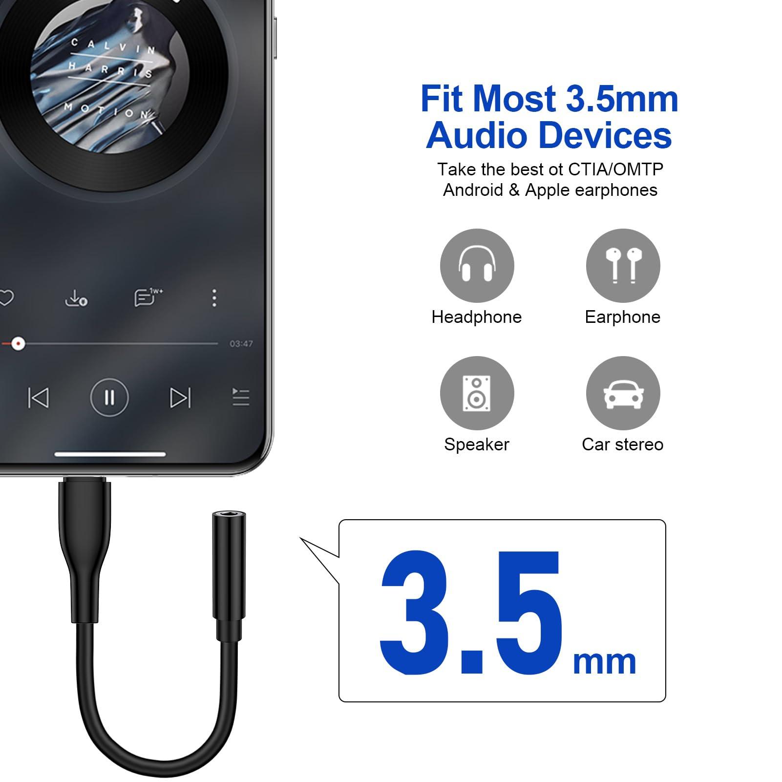 UorMe USB C to 3.5mm Headphone Adapter for Google Pixel 9 Pro XL Fold 8A 7A 6A 5A, 2Pack Type C Audio Adapter Headphone Jack Aux Cord for Samsung Galaxy A14 A15 A16 A54 A55 A53 S24 FE Ultra S23 S22 Plus