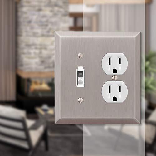 AMERELLE AMERELLE 163TDBN Century Single Toggle/Single Duplex Steel Wallplate in Brushed Nickel