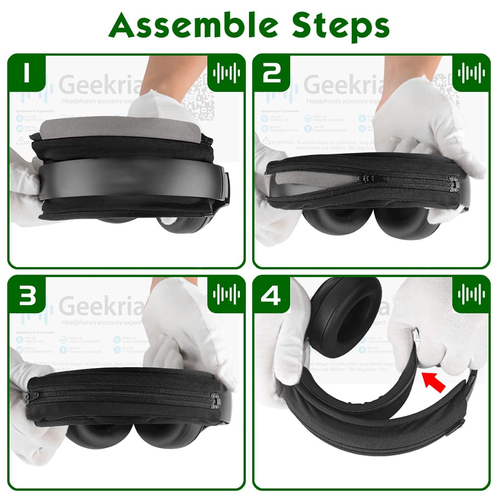 GEEKRIA Geekria Hook and Loop Headband Cover + Pad Set, Headband Protector with Zipper Closure, DIY Installation, Compatible with Medium Sized Headphones (Protein Leather/Black)
