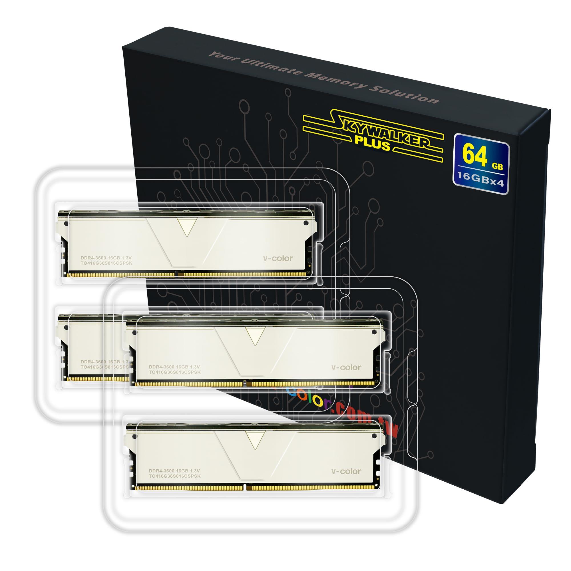 V-COLOR COLOR YOUR LIFE V-Color Skywalker Plus DDR4 3600(PC4 28800) 64GB (4x16GB) CL16 Desktop Memory for Workstation (HEDT), Ultra-Low Timing, 288-Pin, TO416G36S816CSPSK