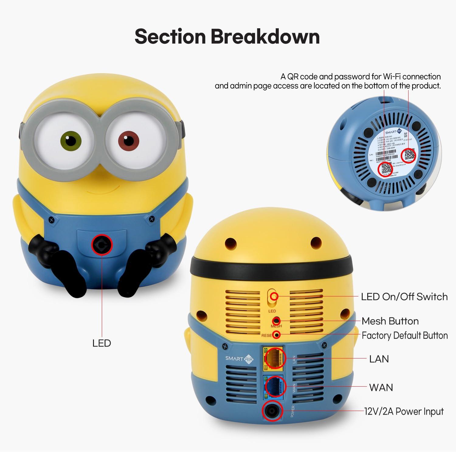 smart air Davolink Minions Bob WiFi 6 Router for Home - Turbocharge Your Internet with Minions Magic Secure Travel WiFi Router - Gaming Router