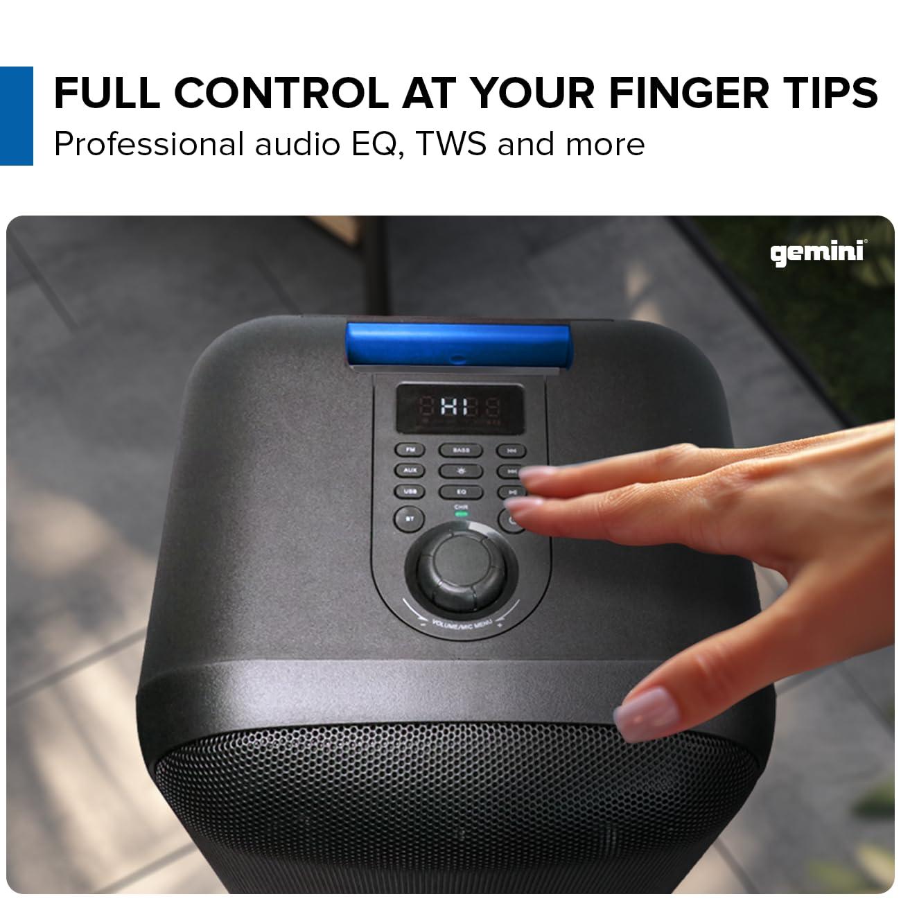 Gemini Sound Gemini UltraRave Duo 400W Bluetooth Party Speaker with Dual 6.5" Woofers, LED Lights, Wireless Mic, and Stereo Pairing for Indoor & Outdoor Events (GRV-2650L)