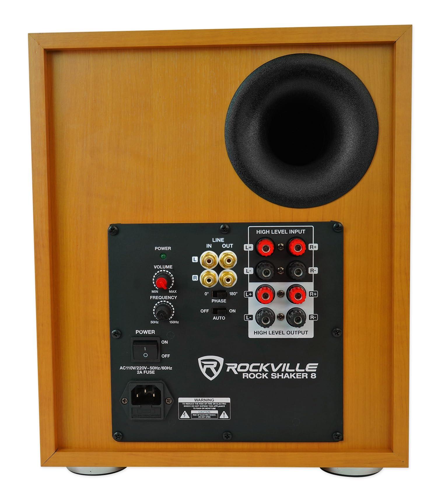 Rockville Rockville Rock Shaker 8 Classic Wood, 8\" Powered Subwoofer, 400W, Deep Bass, Class-D Amp, RCA Inputs, Perfect for Home Theater & Studio