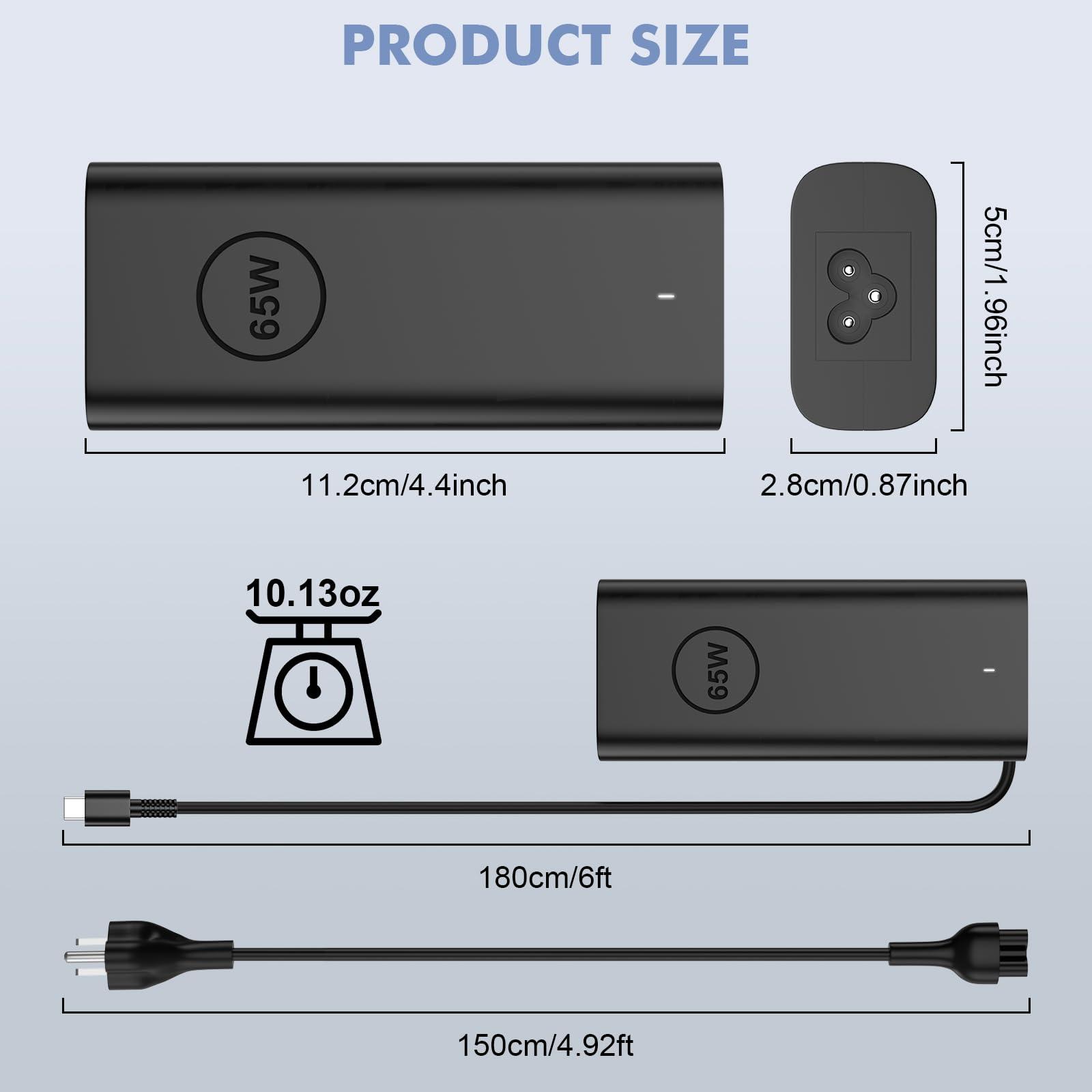 Yenyoh Replacement for Dell Laptop Charger USB C 65W 45 Watt - Slim AC Adapter for Dell Latitude 5420 Charger 5540 5520 7420 5440, XPS 13 Chromebook 3100 Computer Type C Fast Charging Long Power Cord 11ft
