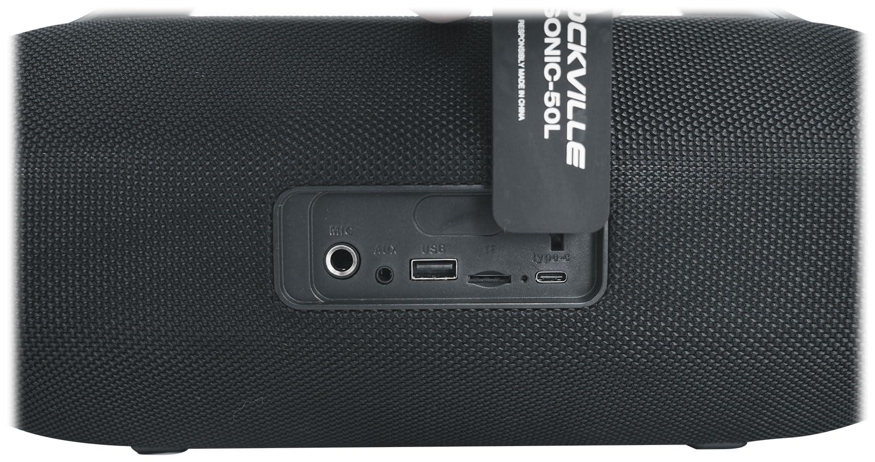 Rockville Rockville SONIC-50L Portable Bluetooth Speaker, 50W Stereo Sound, Dual LED Rings, IPX5 Water-Resistant, Upto 24-Hour Battery, TWS, USB/TF Card/AUX/Mic Inputs, for Outdoor and Indoor Events