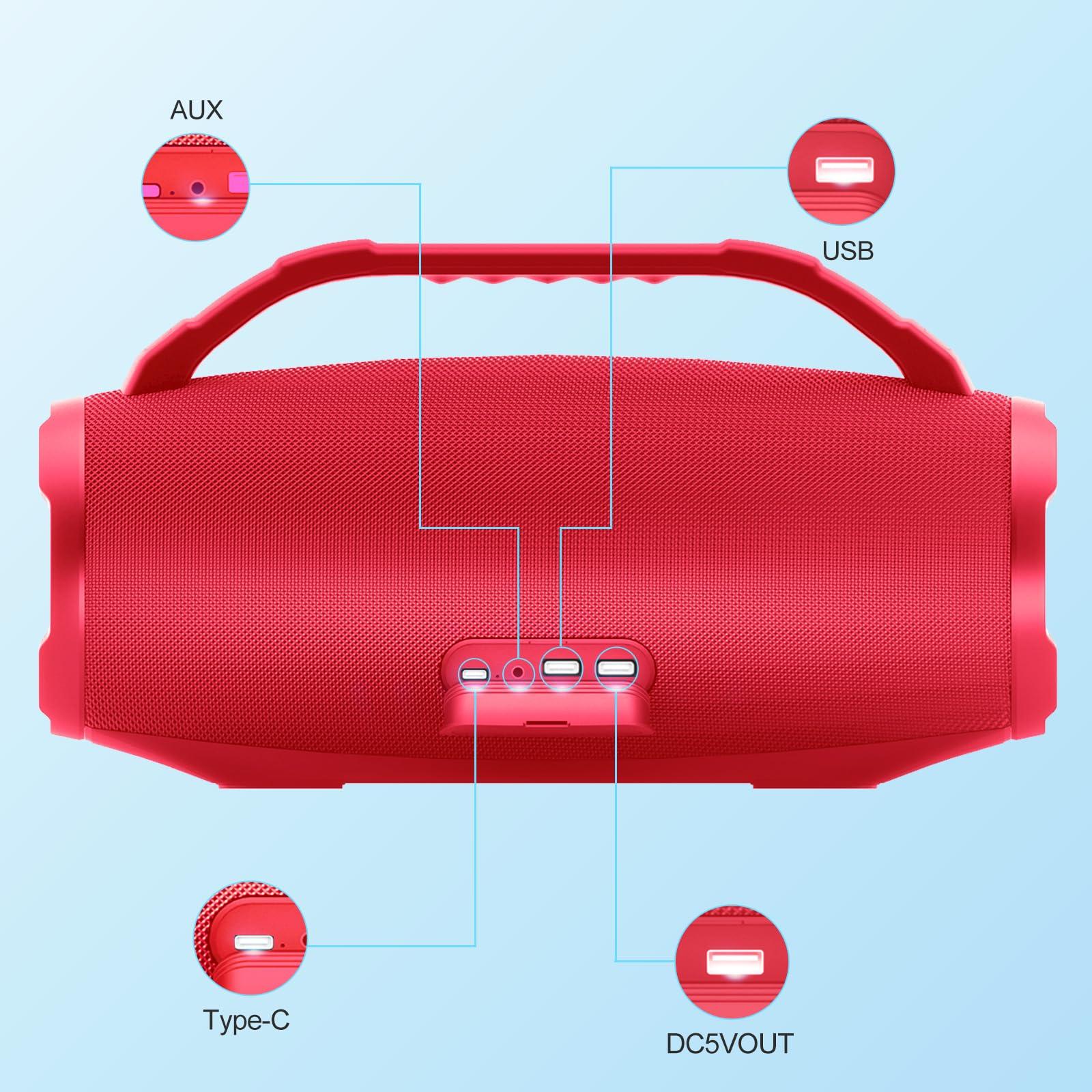 Sharp Sharp GX-BT490 Bluetooth Speaker with DSP Technology | Waterproof IP67 | 10 Hour Playtime | Light Effects | 120W Max Power with Deep Bass | True Wireless Pairing | Hands-Free Calling | Strap | Red