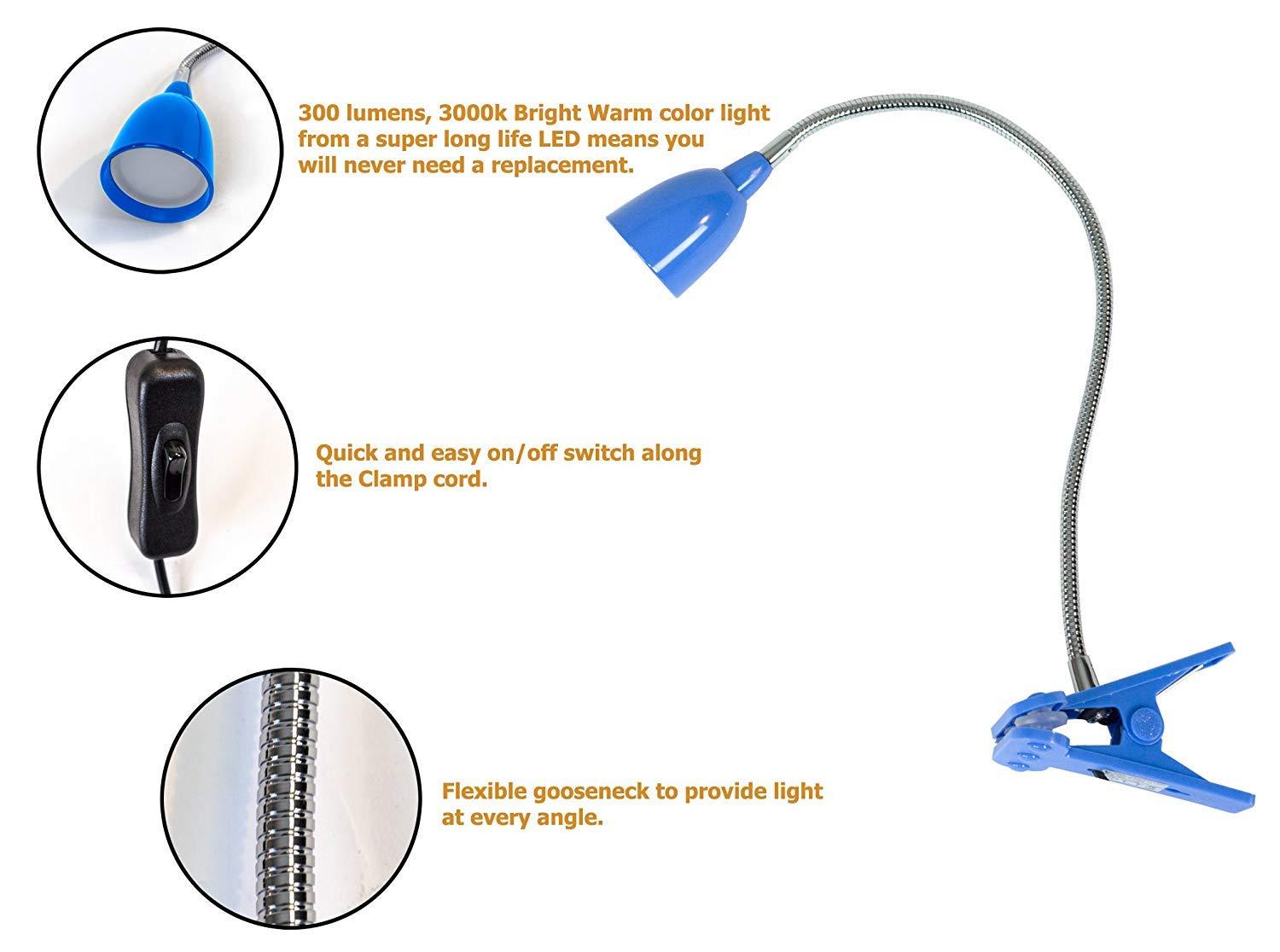 Newhouse Lighting Newhouse Lighting NHCLP-LED-BLU Blue Metal Flexible Clamp-Style LED Goose Neck Desk Lamp in 3000K Warm White Color Temperature with Power Adapter and 6 ft. Power Cord