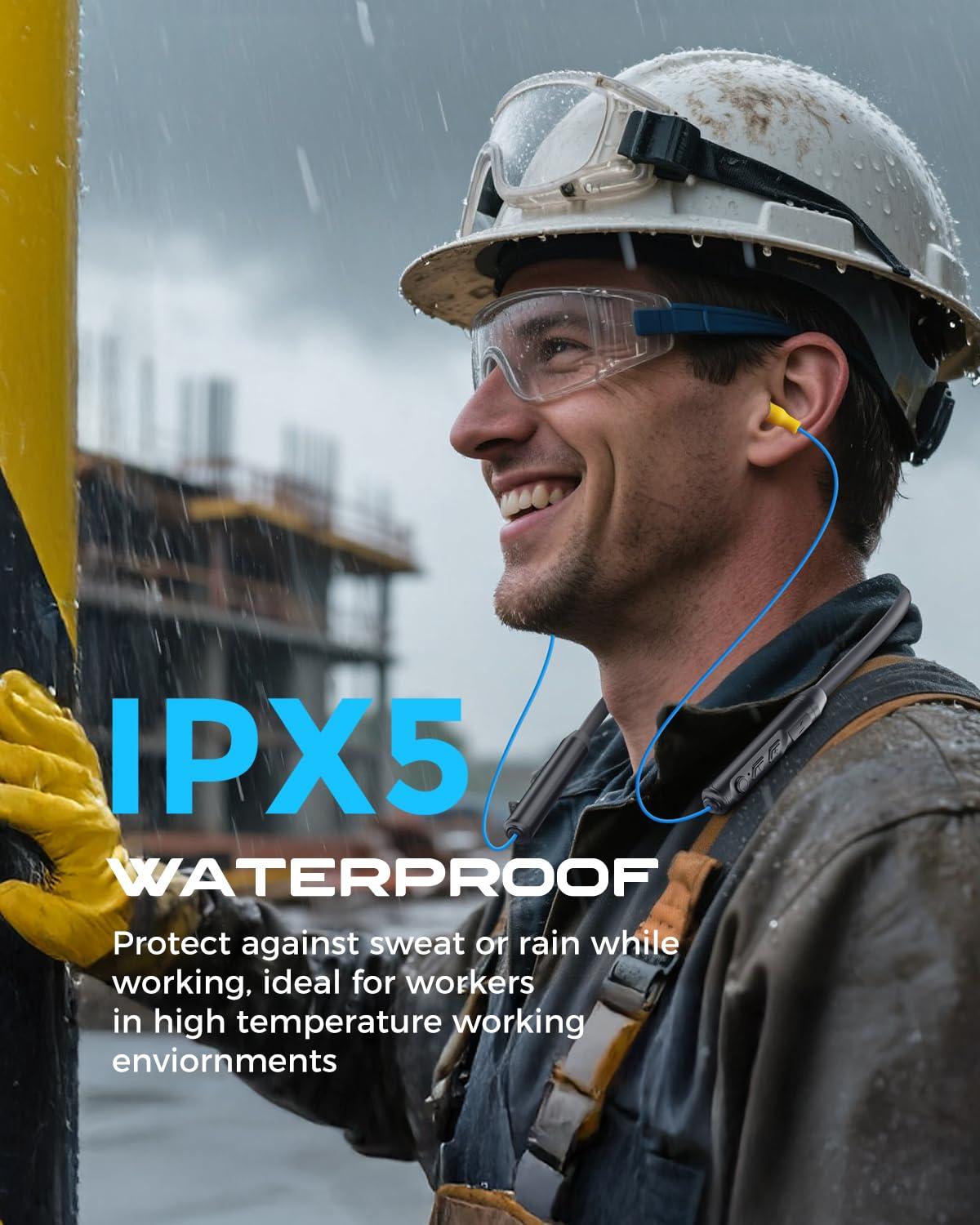 MIPEACE MIPEACE Bluetooth Earplug Headphones, Neckband Wireless Earbuds earplugs-29db Noise Reduction isolating in-Ear earplug Earphones and Controls,IPX5 sweatproof,19+Hour Battery(Blue)