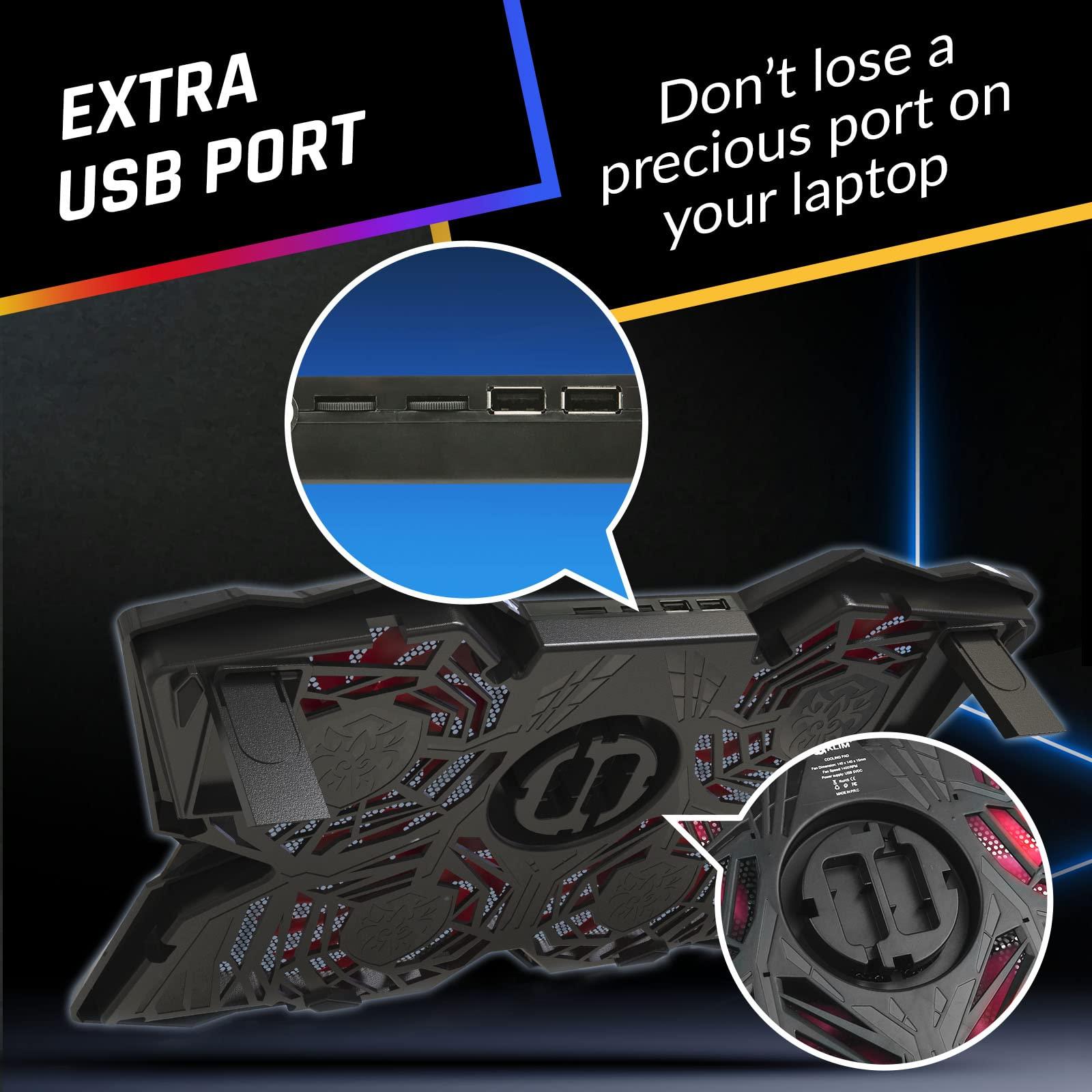 KLIM KLIM Wind Laptop Cooling Pad - More Than 500,000 Units Sold - New - Powerful Rapid Action Laptop Cooler - Laptop Stand with 4 Cooling Fans - 2 USB Ports - PC Mac PS5 PS4 Xbox One - Cobra Red