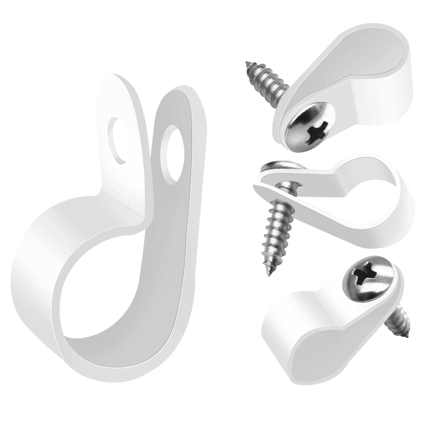 mankk mankk 50PCS 1/2 Inch Rope Light Clips P-Style Mounting Clips Plastic Cable Clamps with Compatible Stainless Steel Pan Head Phillips Screws for Wire Management M-030-W-LS