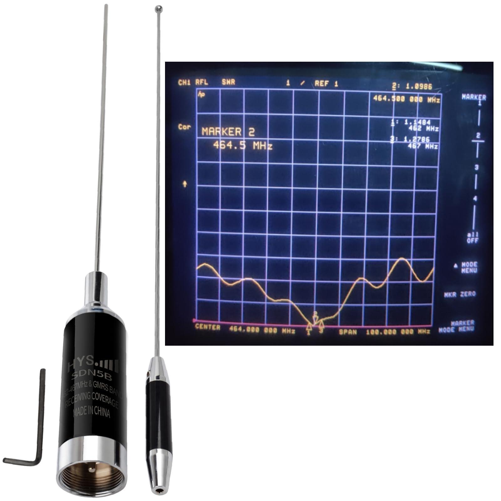 HYS HYS GMRS Antenna NMO Mount 35-Inch - 5.5dBi Low Profile UHF Whip Antenna 462-467MHz, Pre-Tuned for Midland/Motorola GMRS Mobile Radios, Car Truck SUV Installation