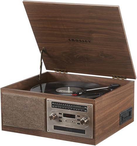 Crosley Crosley CR7023A-WA Serenade 8-in-1 Vinyl Record Player with 3-Speed Turntable, Bluetooth, AM/FM Radio, CD, Cassette, and Aux-in, Walnut