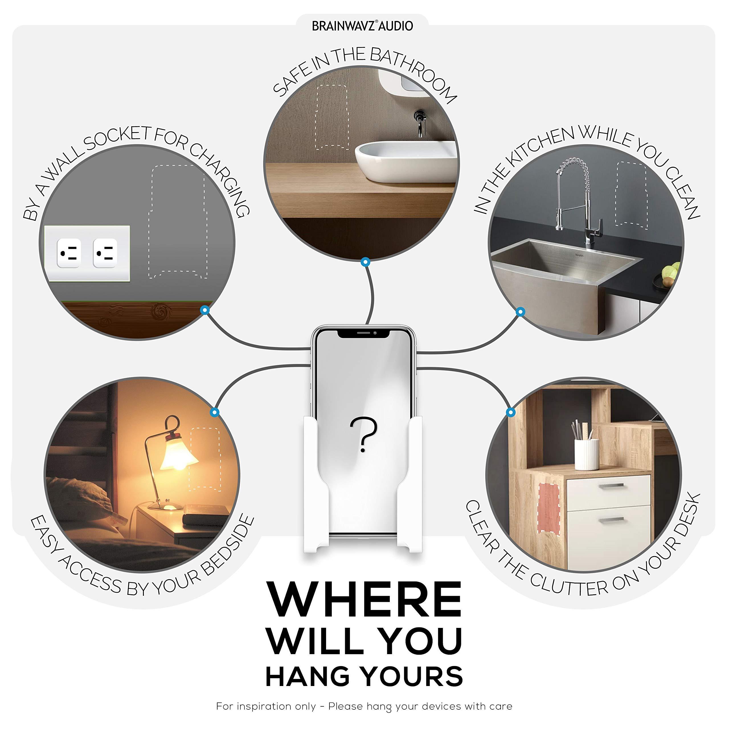 BRAINWAVZ BRAINWAVZ Universal Tablet Wall Mount Dock Holder for iPad Air Mini & Pro, Galaxy Tab Note, Surface & iPhone, Pixel & More, Stick On 3M VHB, No Screws (Black)