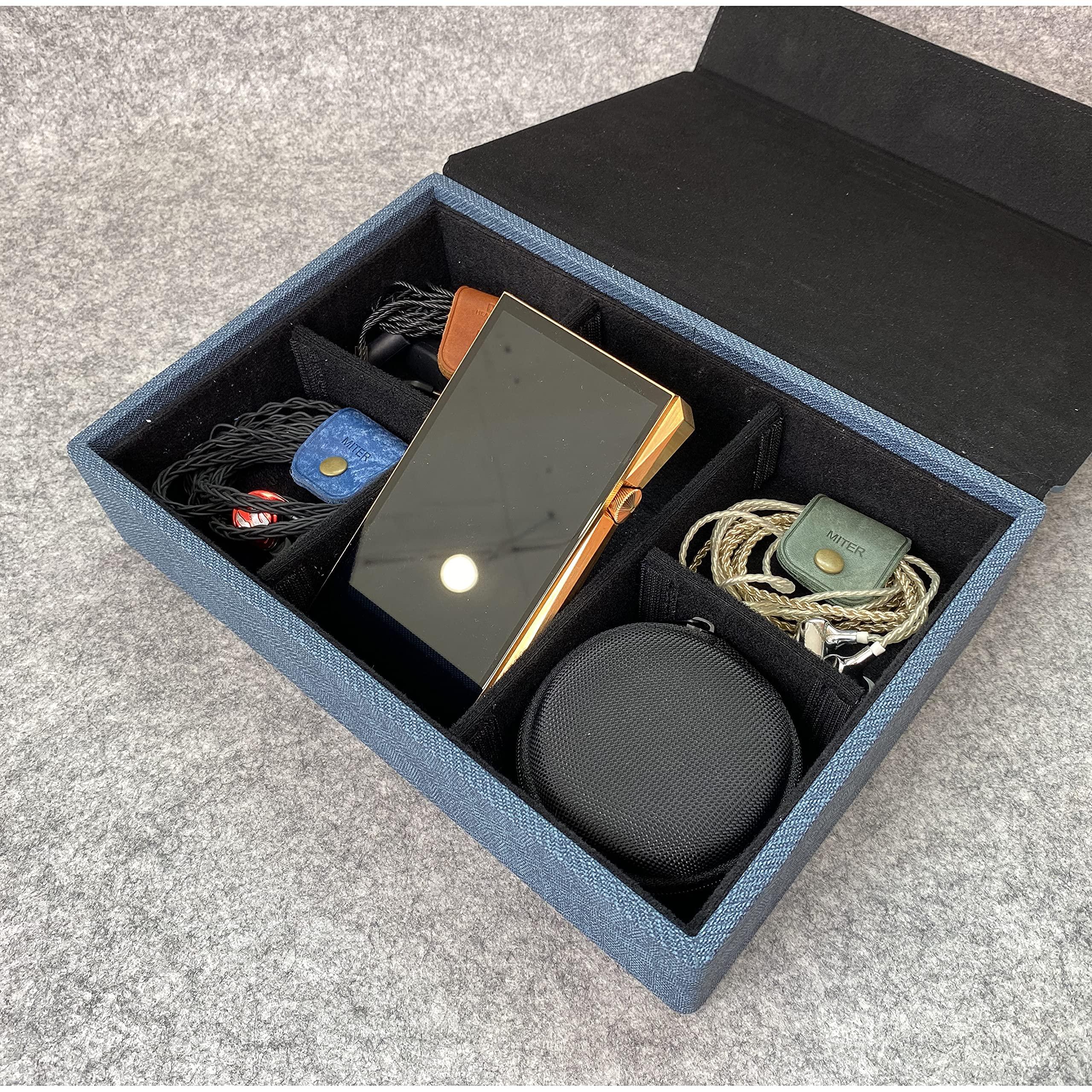 MITER CASE MITER CASE Carrying for DAP + Earphone , Handmade Italy PU Leather Hard Standing 6 IEM Earphones or 3 Digital Audio Players Storage Carry Cover Box (Multi Case-Indigo Blue), (DAP case)