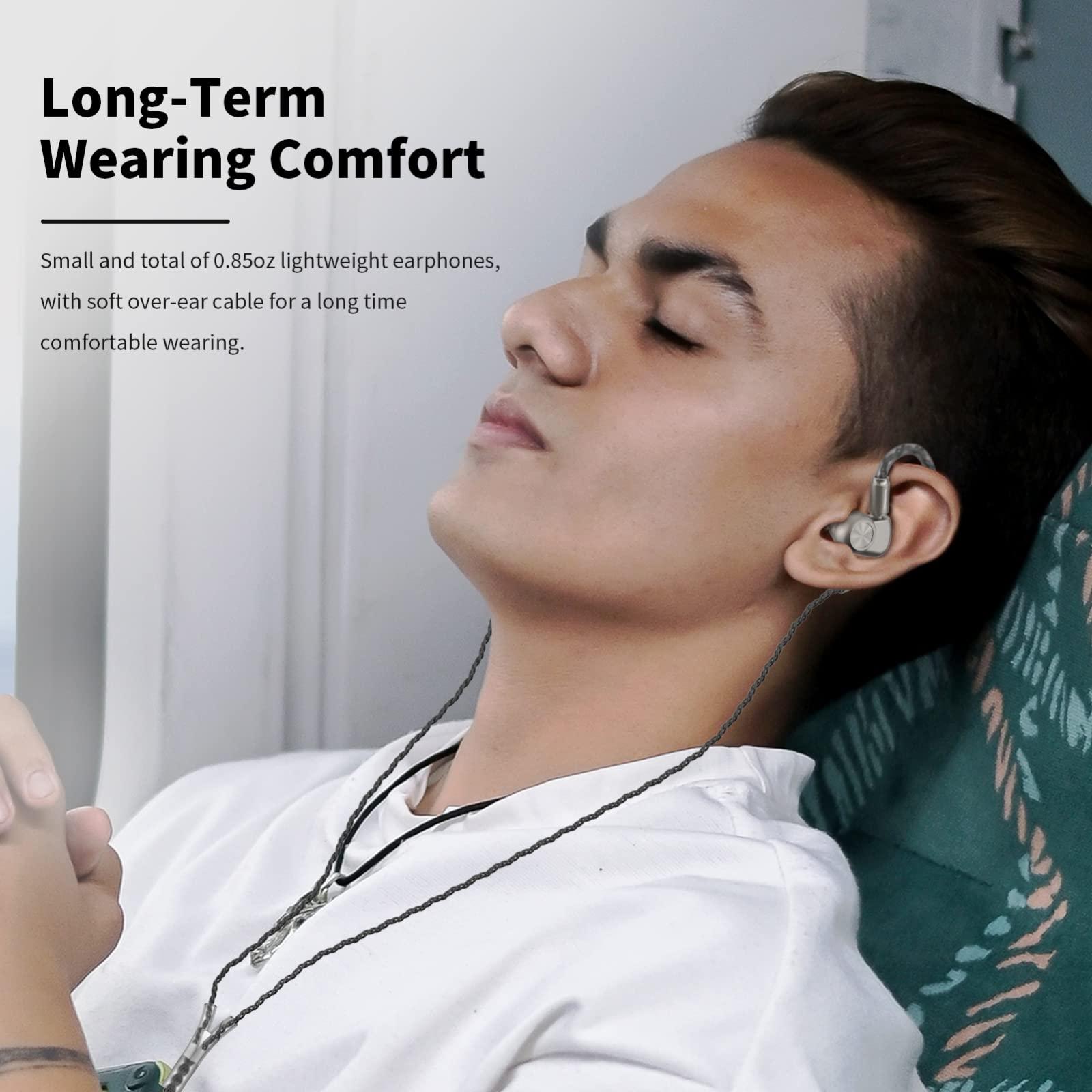 SoundMAGIC SoundMAGIC E90C Wired Earbuds with Microphone - Coaxial Dual Driver in Ear Monitor Earphones HiFi Stereo Over-Ear Hooks IEM Headphones with Detachable Cable for Musician Audiophile
