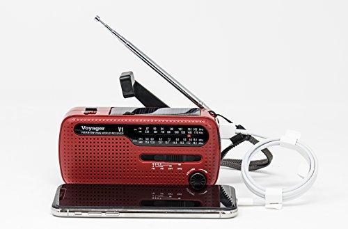 Kaito Kaito V1 Voyager Solar/Dynamo AM/FM/SW Emergency Radio with Cell Phone Charger and 3-LED Flashlight, Red