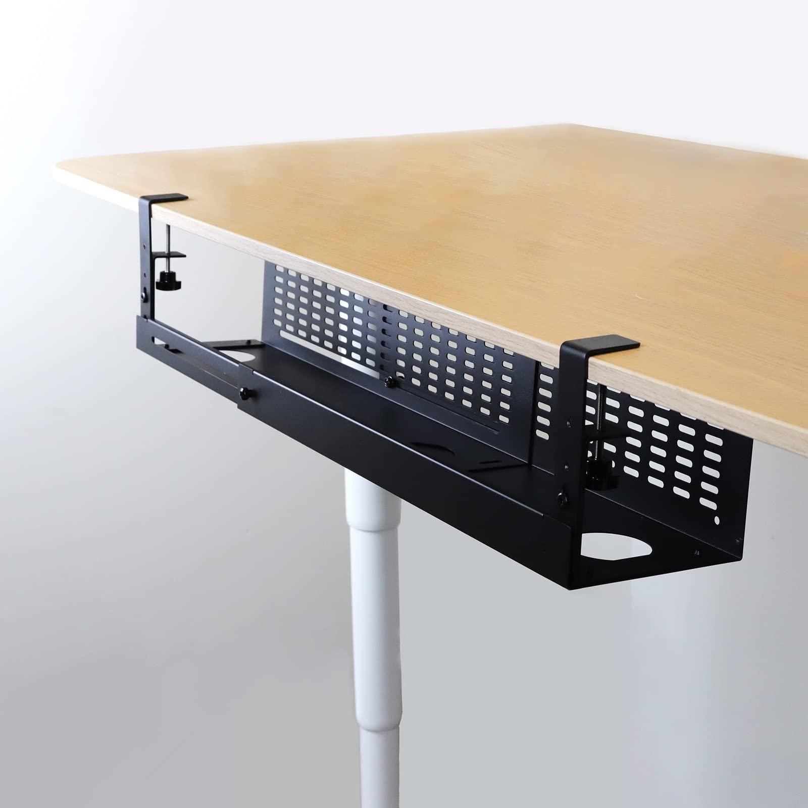 AEONS AEONS Under Desk Cable Management Tray Kit - Horizontal Adjustable up tp 41 Desk Organizer Removable C Clamp Mount Reversiable Computer Cord Raceway and Modesty Panel for Large Desk, Black