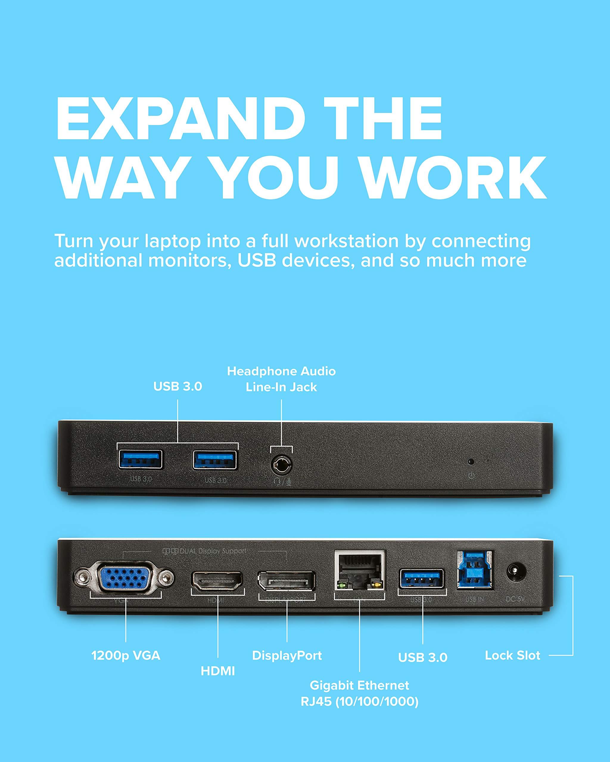 VisionTek VisionTek VT1000 Universal Dual Full HD USB 3.0 Laptop Monitor Docking Station, Displaylink, HDMI, DisplayPort, VGA, RJ45 Ethernet, for MacBook & Windows (901147) (Renewed)