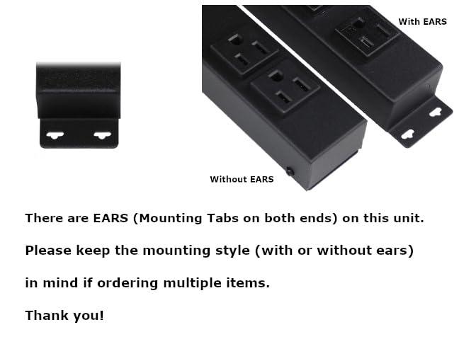 X1 20 Hardwired Power Strip (NO Power Cord), 6 Vertical Outlets (NOT Tamper Resistant), with Ears (with mounting tabs on Both Ends), 15A (NOT a 20 Amp Unit), Black