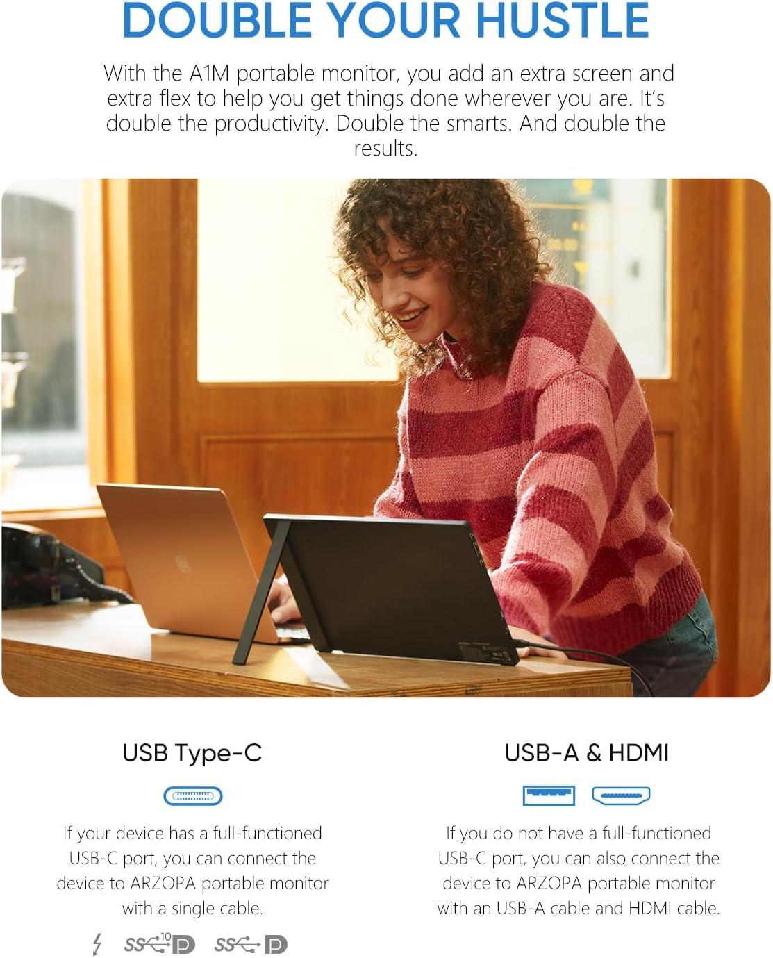 ARZOPA ARZOPA 17.3" Portable Monitor & 65W USB C Charger Block, 1080P FHD 100% sRGB IPS Gaming Monitor Laptop Monitor & GaN Fast Charger 3-Port Power Adapter Compact Foldable Plug