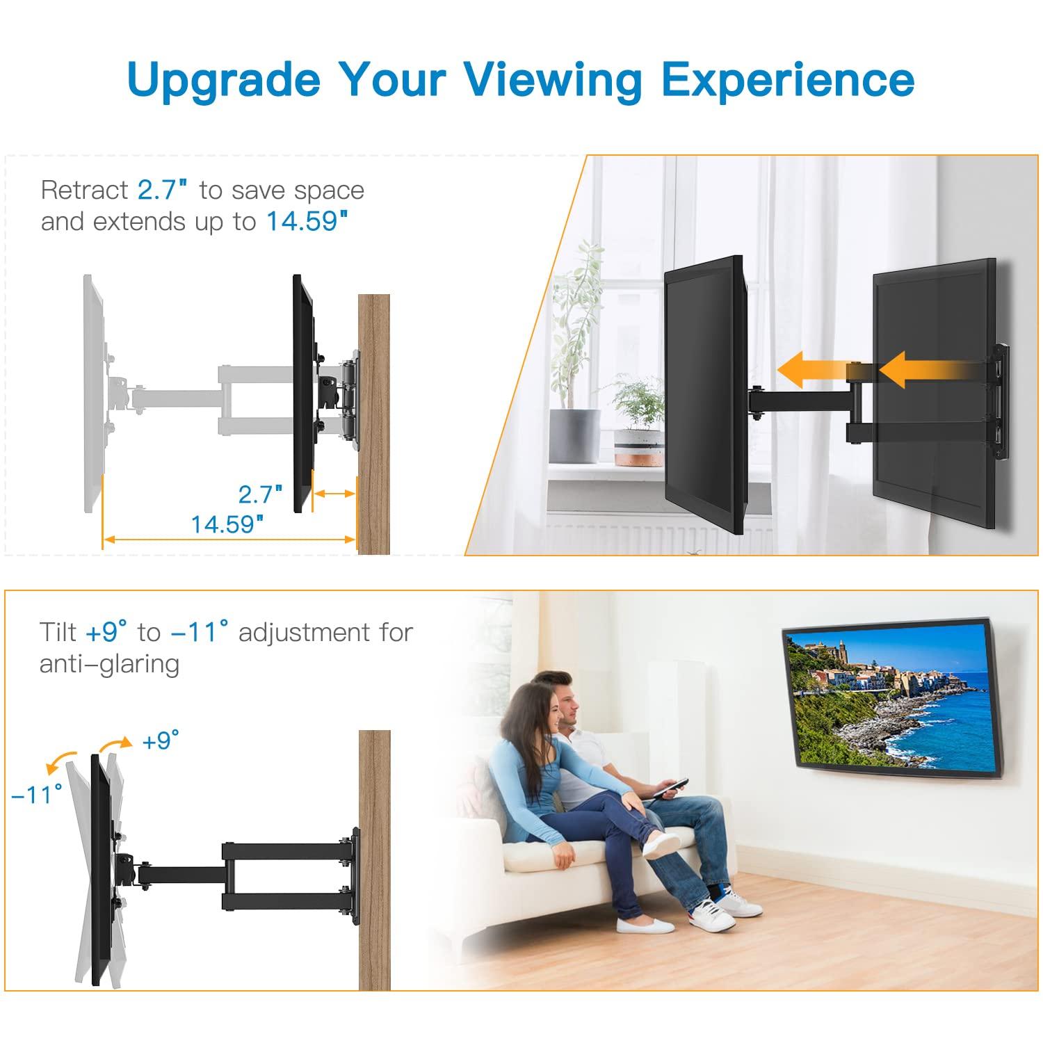 Pipishell Pipishell Full Motion TV Wall Mount for Most 13-42 Inch TVs, Max VESA 200X200 Holds up to 44LBS & PIMF4 Full Motion Wall Mount for 26-65 inch Flat or Curved TVs up to 99 lbs with 3 Bracket Heights