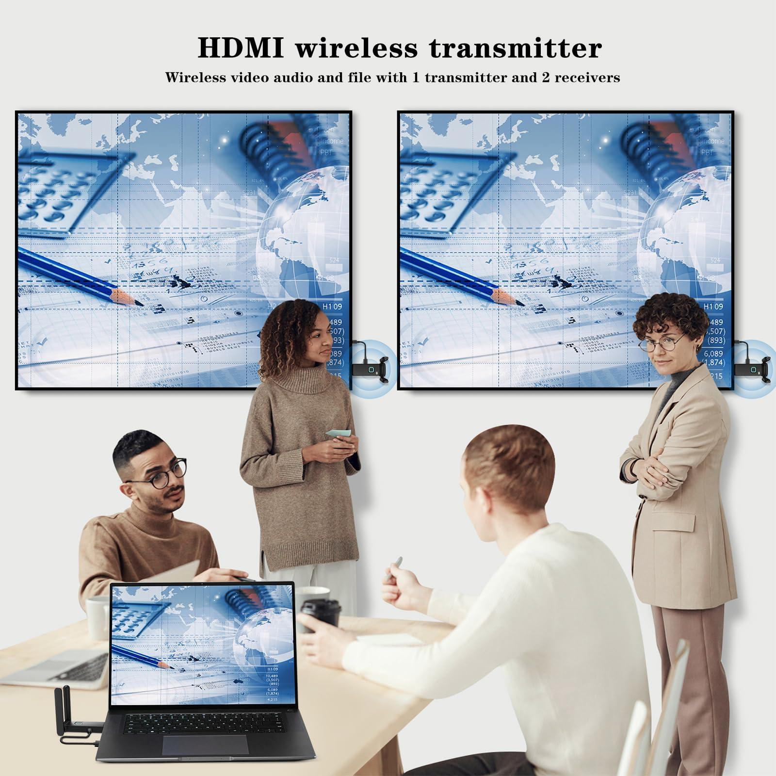 YUYUNLOMN Wireless HDMI 2 Receivers and Transmitter,Up to 6 RXs,No Hot,Plug and Play,2.4/5.8GHz Wirelessly Stream to Multiple Screens,50M/165FT,Wireless HDMI Splitter for TV/DSLR Camera/Projector/Laptop/Switch