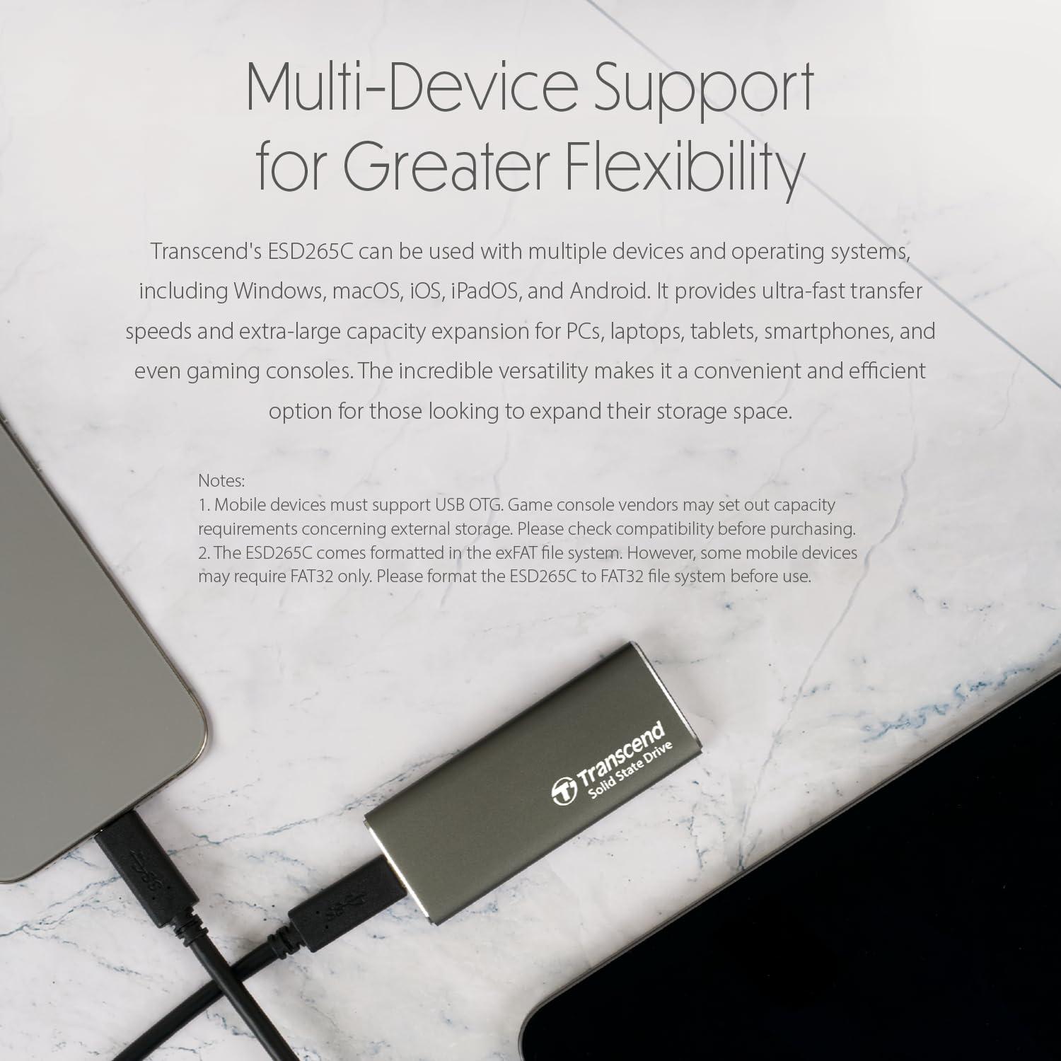 Transcend Transcend Portable SSD 2TB External Solid State Drives, up to 1050MB/s USB C SSD External Hard Drive USB 3.2 Gen 2 for iPhone, iPad, Windows, Mac, Android, Tablets, PS5, PS4, Xbox and Smart TV