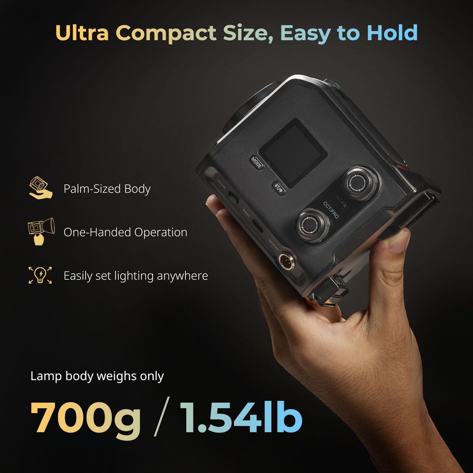 SMALLRIG SmallRig RC 100B COB Video Light, 100W Bi-Color 2700K-6500K, Type-C PD Fast Charging, Built-in Battery Plate, with App Control for Photography, Photo Studio, Standard Version (Without Battery) 4893