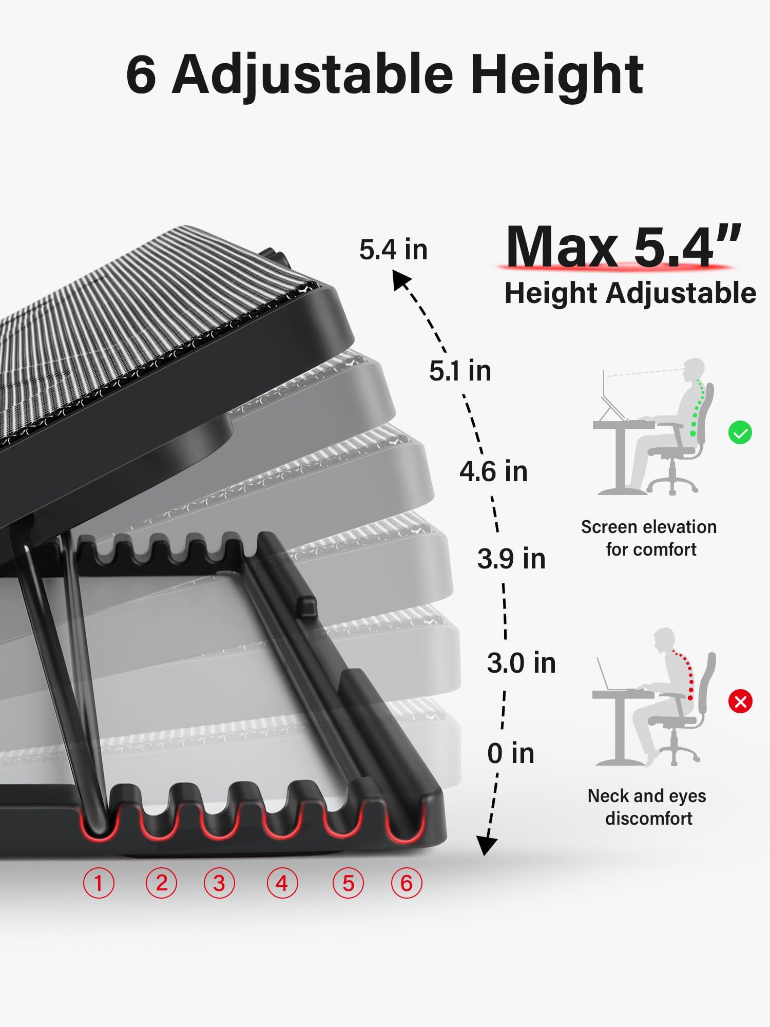 Kootek Kootek Laptop Cooling Pad, Laptop Cooler with 5 Quiet Fans for 12\"-17\" Computer PC Notebook Gaming Laptop Fan, Height Adjustable Laptop Cooling Stand Laptop Accessories, Red