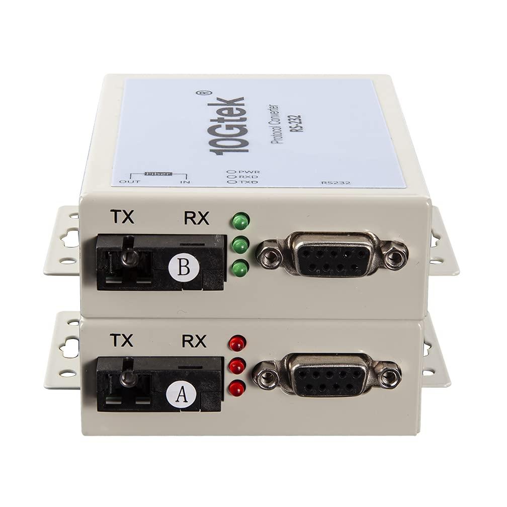 10Gtek Serial RS232 to Fiber Optic Media Converter, Serial Communication Data Converter Device Server, SM Bidi SC 1310nm 20km, Daisy-Chain or Redundant-Ring FO