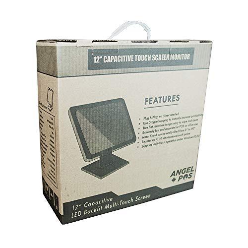 ANGEL POS 12-Inch Capacitive Multi-Touch POS TFT LED Touchscreen Monitor, True Flat Seamless Design with Adjustable POS Stand for Retail Restaurant, HDMI & VGA Inputs, High Resolution 1024 x 768