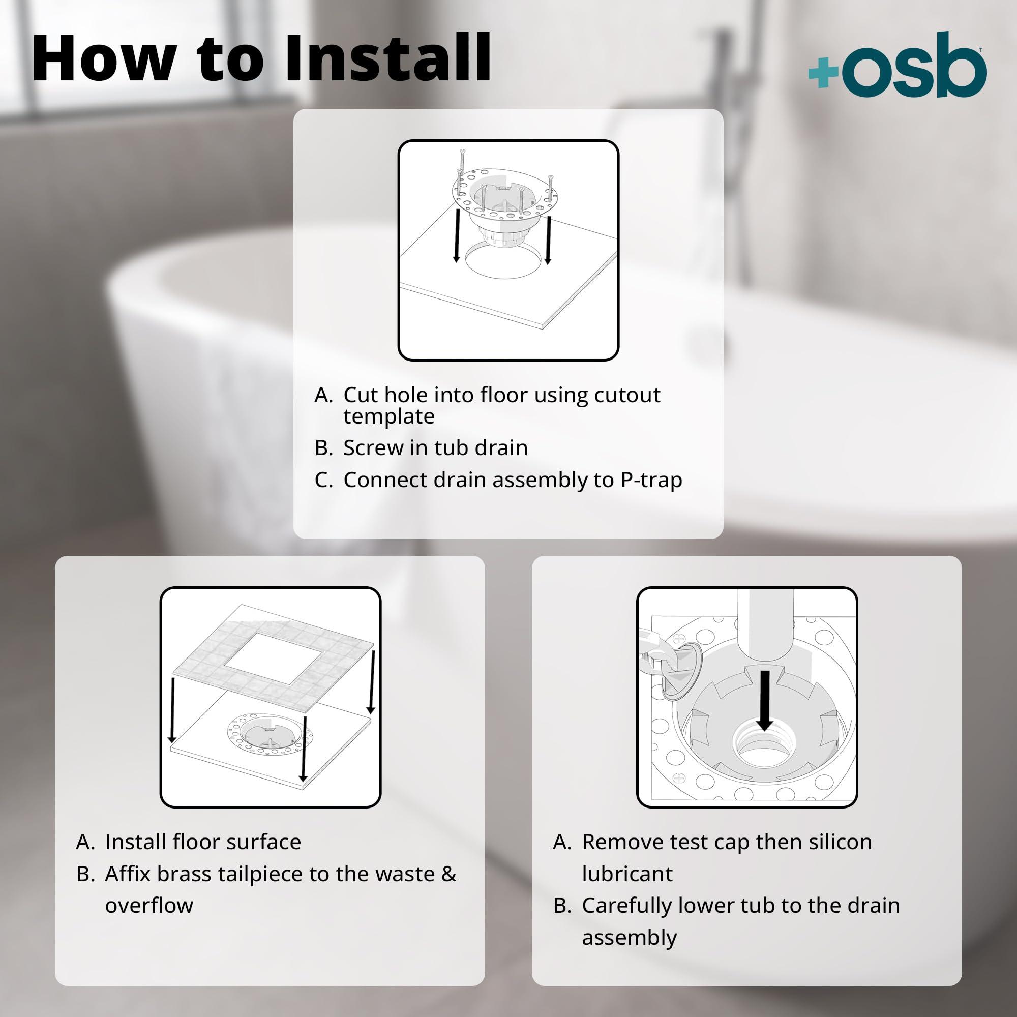 osb OS&B ABS Island Tub Drain Rough-in for Freestanding Bathtub, Simplifies Installation, Water, Air, and Smoke Testable Tub Drain, Designed for 8\"/10\" Joist Space, Plumbing Supplies