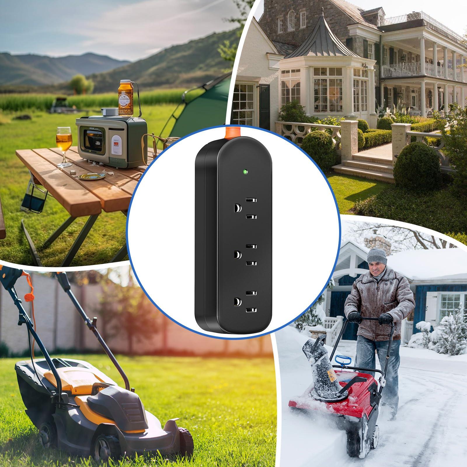 MELAUDI Outdoor Power Strip Weatherproof, 10FT Outdoor Extension Cord, IPX6 Waterproof Surge Protector with 3 Wide Outlets, Shockproof Overload Protection for Camping, Garden, Industrial, Home Power Strip