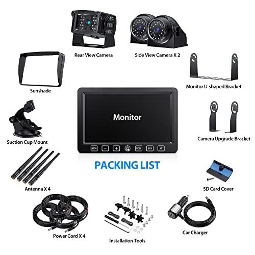 ZEROXCLUB ZEROXCLUB Wireless Backup Camera with 7 Inch DVR Quad Split Monitor for RV Trailer Truck, Digital Signal HD 1080P Wireless Rear Side View 3 Cameras Back Up System w/Recording 18 IR Night Vision (B3C)