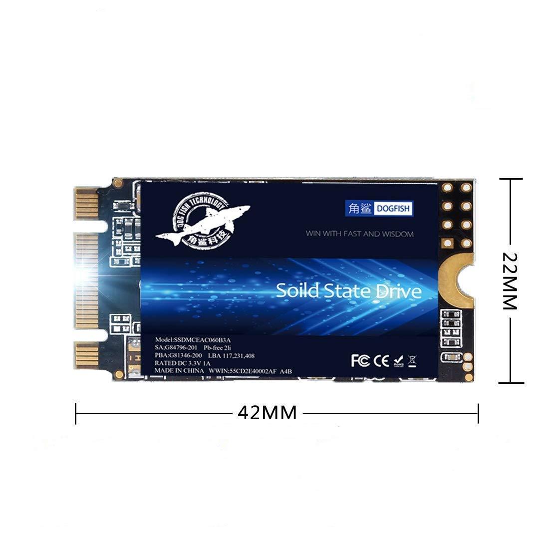 THREE COLOUR DOGFISH SSD SATA M.2 2242 500GB Dogfish Ngff Internal Solid State Drive High Performance Hard Drive for Desktop Laptop SATA III 6Gb/s (500GB, M.2-2242)
