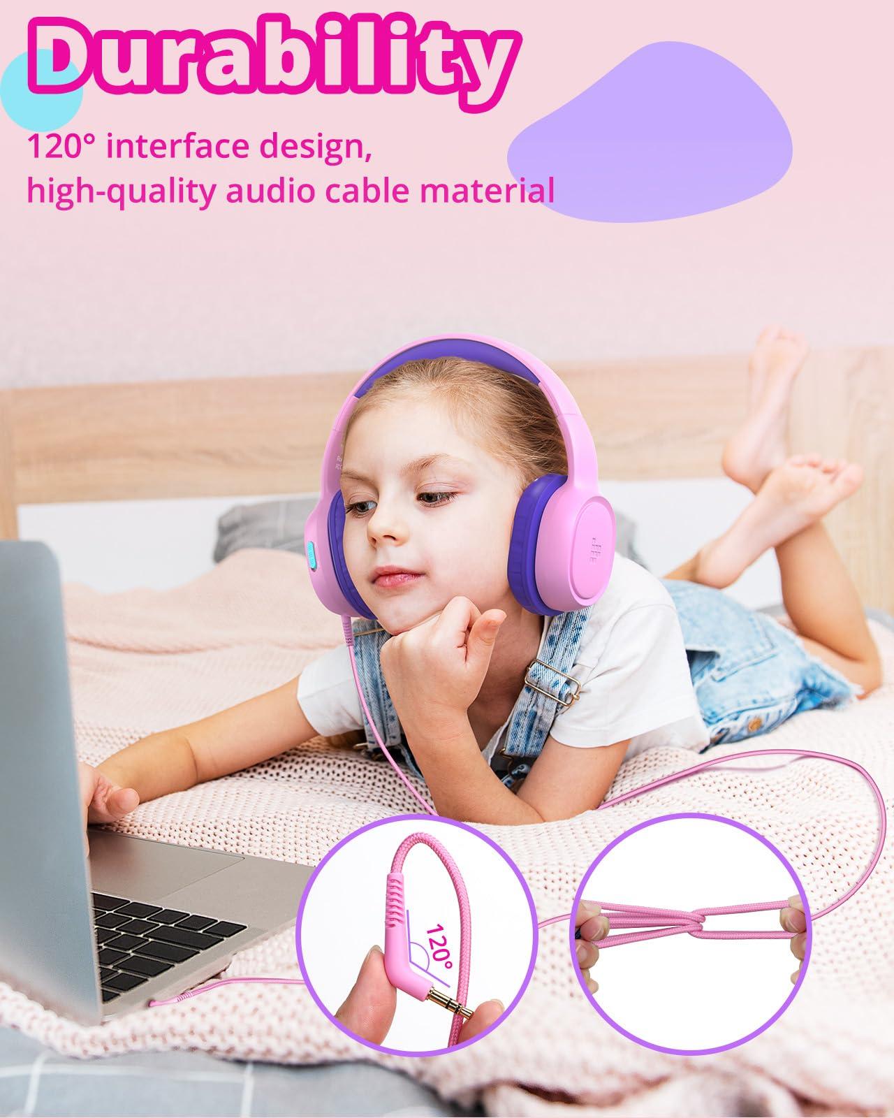 Tronsmart Tronsmart Kids Headphones KH01 Foldable Safety Volume 85/93dB Over-Ear Girls Boys Headphones for Kid HD Stereo 3.5mm Jack Wired Kids Headphones for Boys/Girls/School/Kindle/Travel/Tablets (Pink)