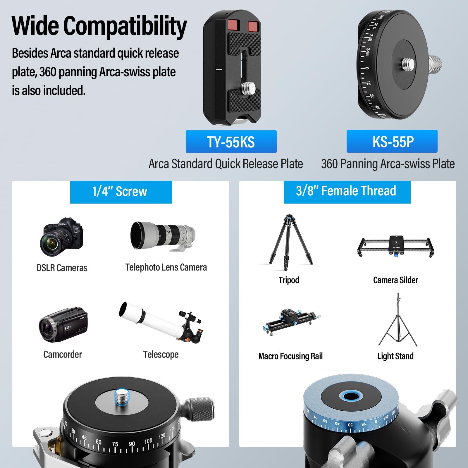 Sirui SIRUI 36mm Low Profile Ball Head KS-30, 360 Double Panoramic Aluminium Alloy Tripod Head for Camera, Camcorder, Professional Heavy Duty Ball Head for Tripod, Monopod, Camera Slider, Max Load 20KG