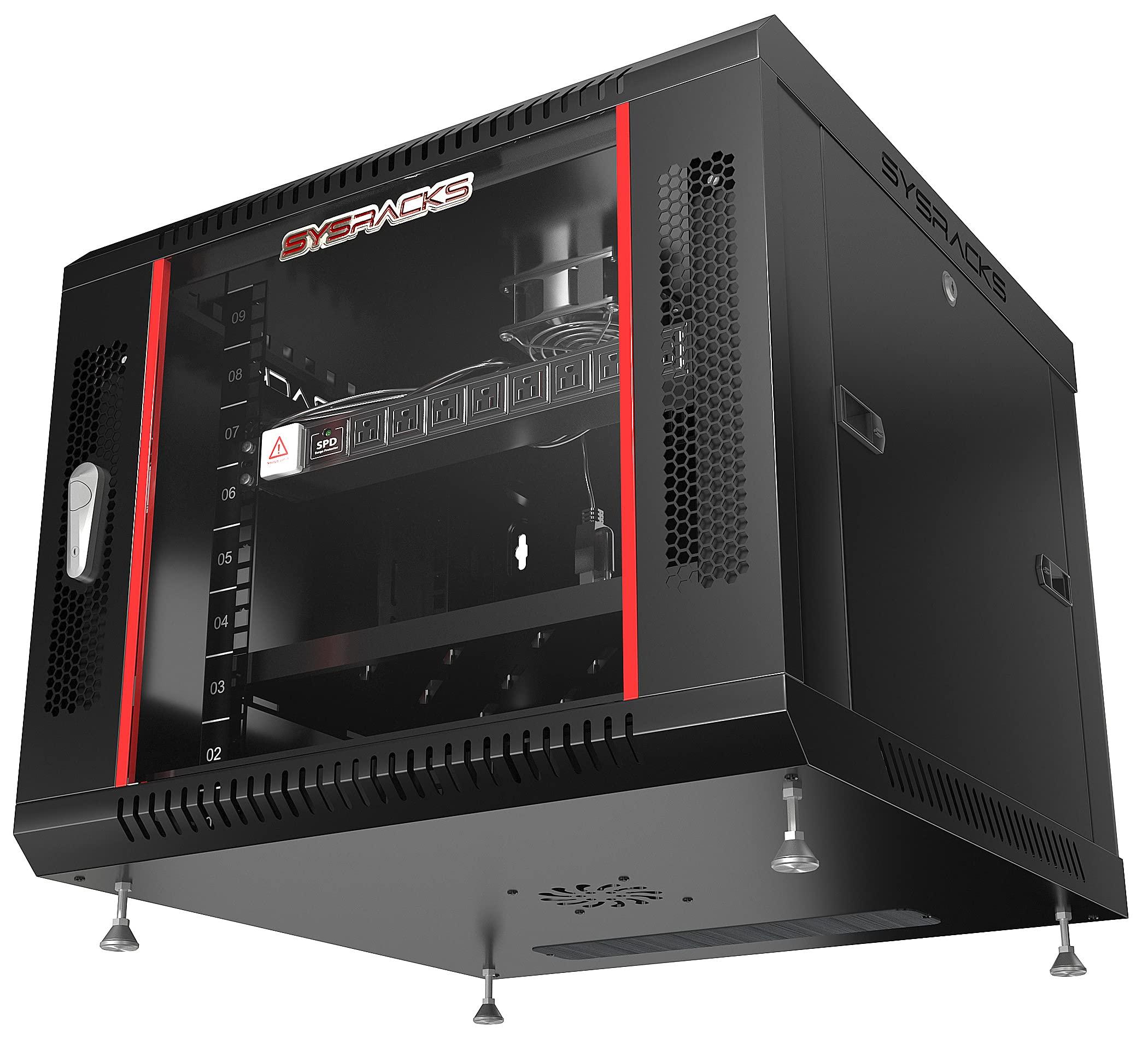 Sysracks Server Rack 9U - Wall Mount Rack - Locking Cabinet for Network - Electronics - Security - Audio - Video - AV Equipment - Data Rack - Legs/Power Strip/Shelf/Fan - 24-Inch Deep Sysracks
