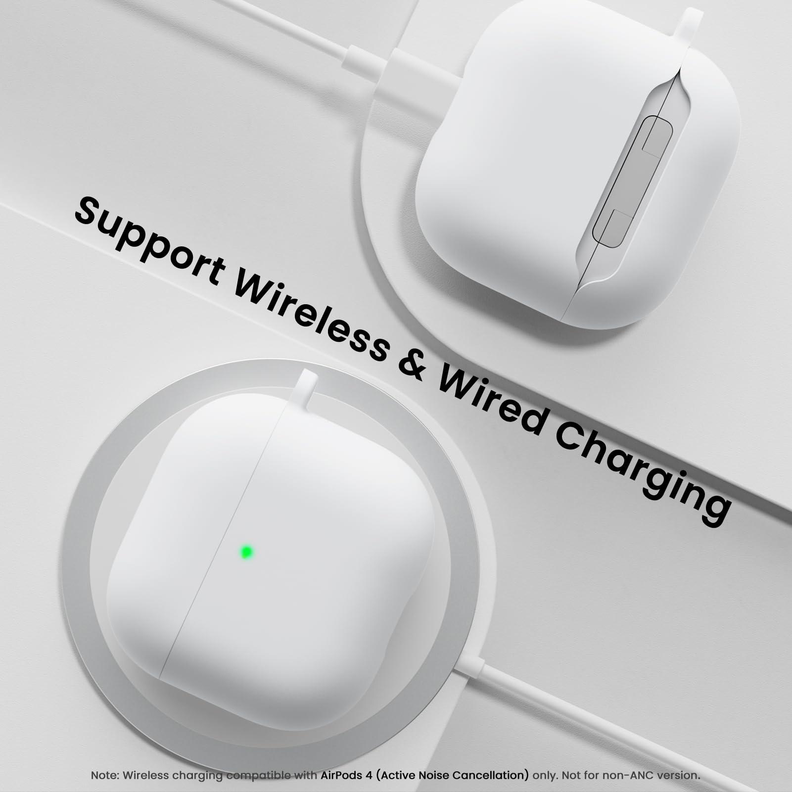 ORNARTO ORNARTO for AirPods 4 Case, Soft Silicone Full Protective Cover with LED Visible, Compatible with AirPods 4th Generation 2024 - White