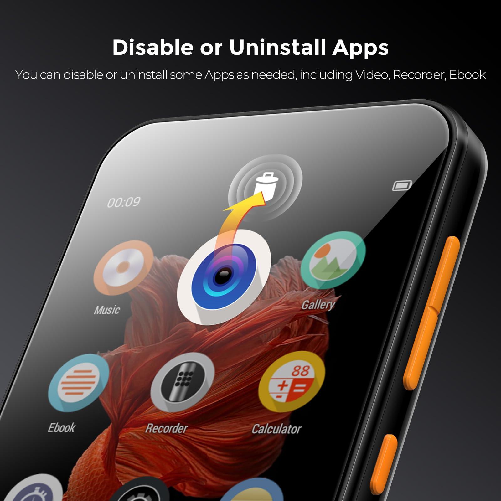 TIMMKOO TIMMKOO 72GB MP3 Player with Bluetooth, 4.0\" Full Touchscreen Mp4 Mp3 Player with Speaker, Portable HiFi Sound Mp3 Player with Bluetooth, Voice Recorder, E-Book, Supports up to 512GB TF Card (Black)