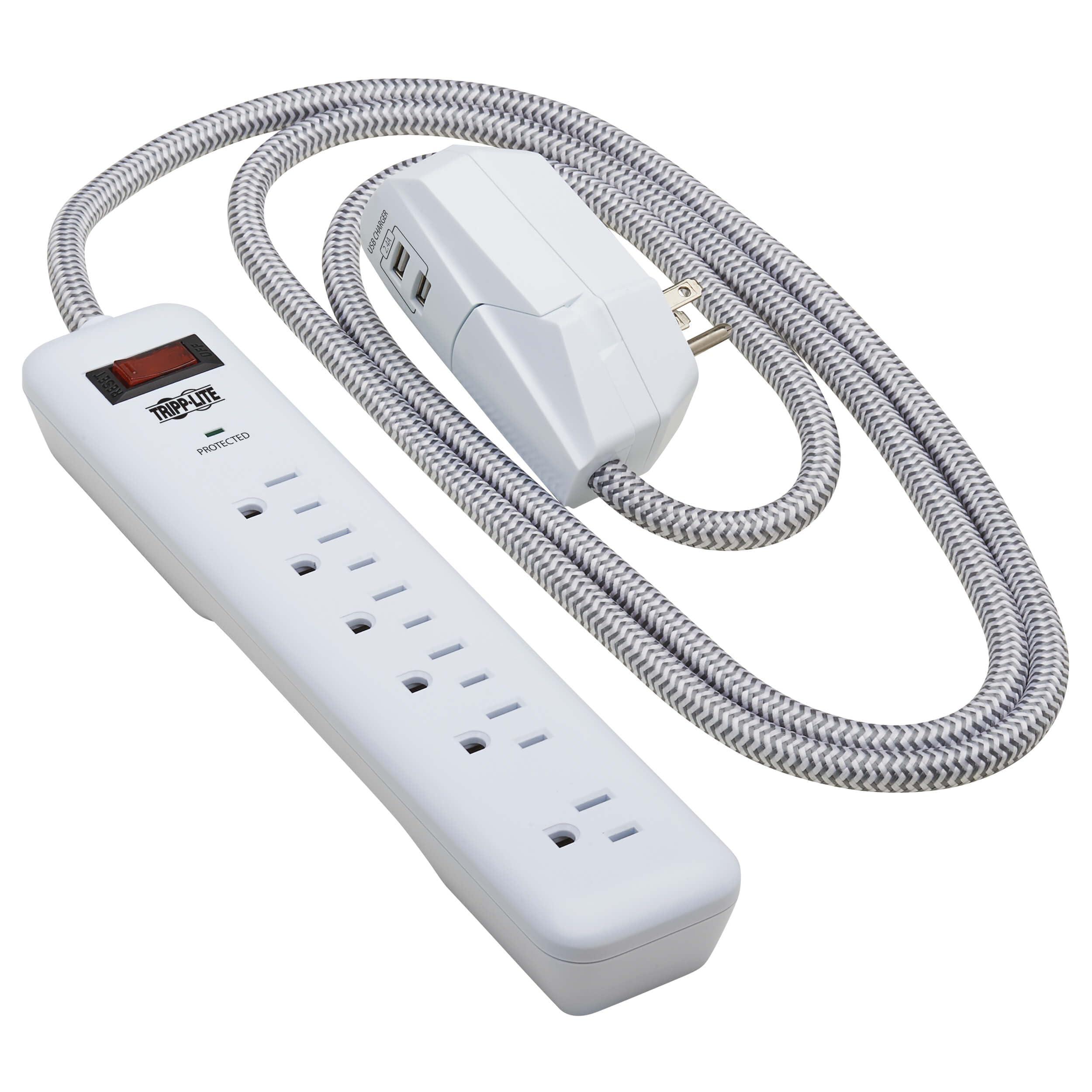 Tripp Lite Tripp Lite Surge Protector Power Strip 7-Outlet with 2 USB Ports 6ft Cord White (TLP616USB)