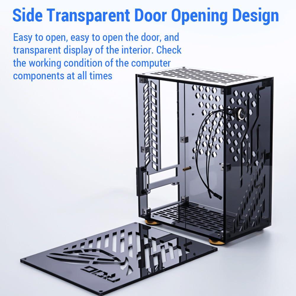 SENECESLI Mini ITX Case, Mini PC Case with 6 Sided Hollow, Side Transparent Door, ITX Computer Gaming Case, Small Form Factor PC Case (Transparent)